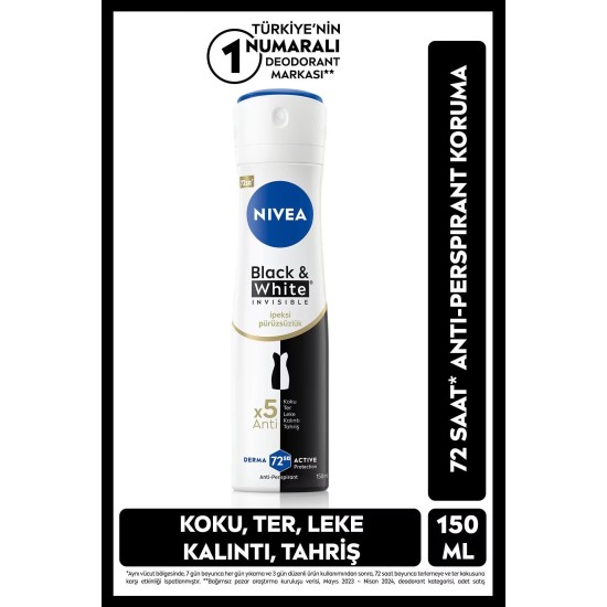 NIVEA DEODORANT BLACK & WHITE INVISIBLE GUCLU ETKI 150 ML