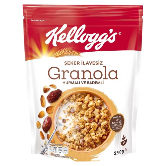 KELLOGS GRANOLA SEKER ILAVESIZ HURMALI VE BADEMLI 250 GR