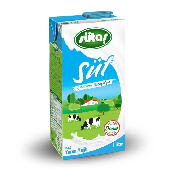 SUTAS SUT YARIM YAGLI UHT 1 LT