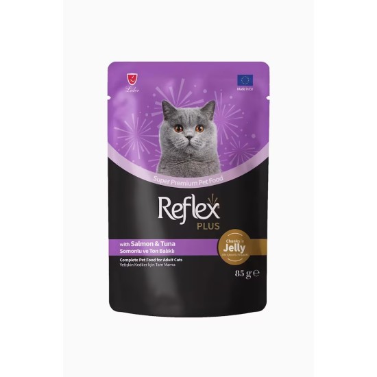 REFLEX PLUS POUCH JOLE ICINDE ET PARCACIKLI SOMONLU TON BALIKLI YETISKIN KEDI MAMASI 85 GR