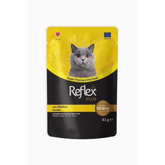 REXLEX PLUS POUCH SOS ICINDE ET PARCACIKLI TAVUKLU YETISKIN KEDI MAMASI 85 GR