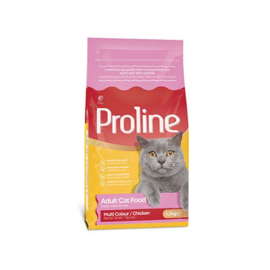 PROLINE RENKLI TANELI TAVUKLU YETISKIN KEDI MAMASI 1,2 KG